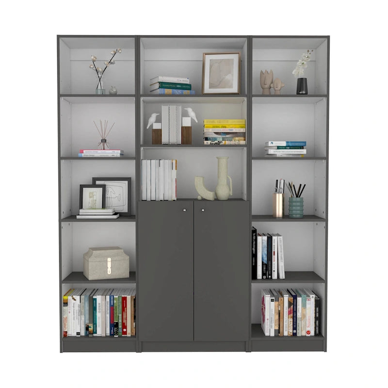 Bibliothèque avec 5 étagères et rangement 60 de large gris mat - blanc