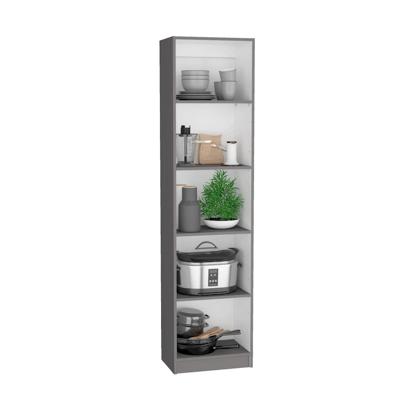 Bibliothèque avec 5 étagères et rangement 60 de large gris mat - blanc