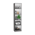 Bibliothèque avec 5 étagères et rangement 60 de large gris mat - blanc