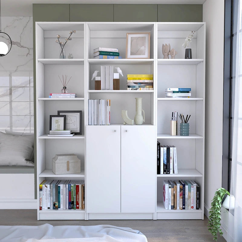 Bibliothèque avec 5 étagères et rangement 60 de large gris mat - blanc