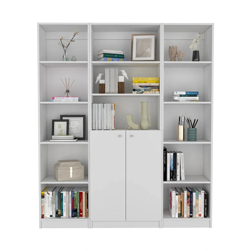 Bibliothèque avec 5 étagères et rangement 60 de large gris mat - blanc