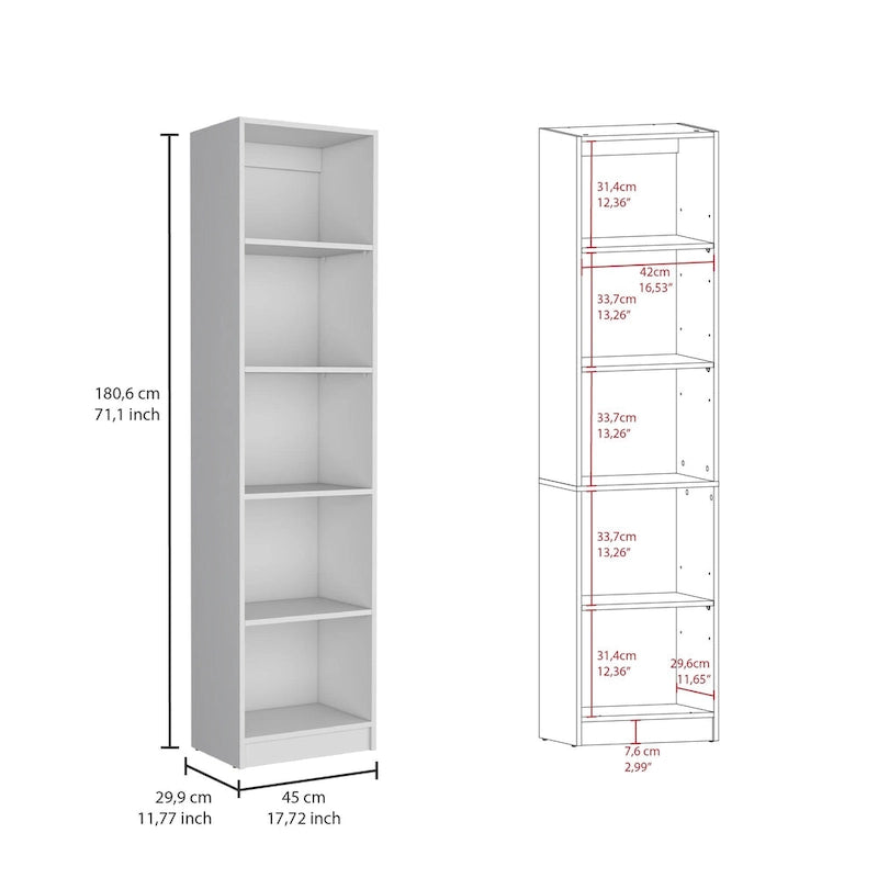 Bibliothèque avec 5 étagères et rangement 60 de large gris mat - blanc