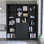Bibliothèque avec 5 étagères et rangement 60 de large gris mat - blanc