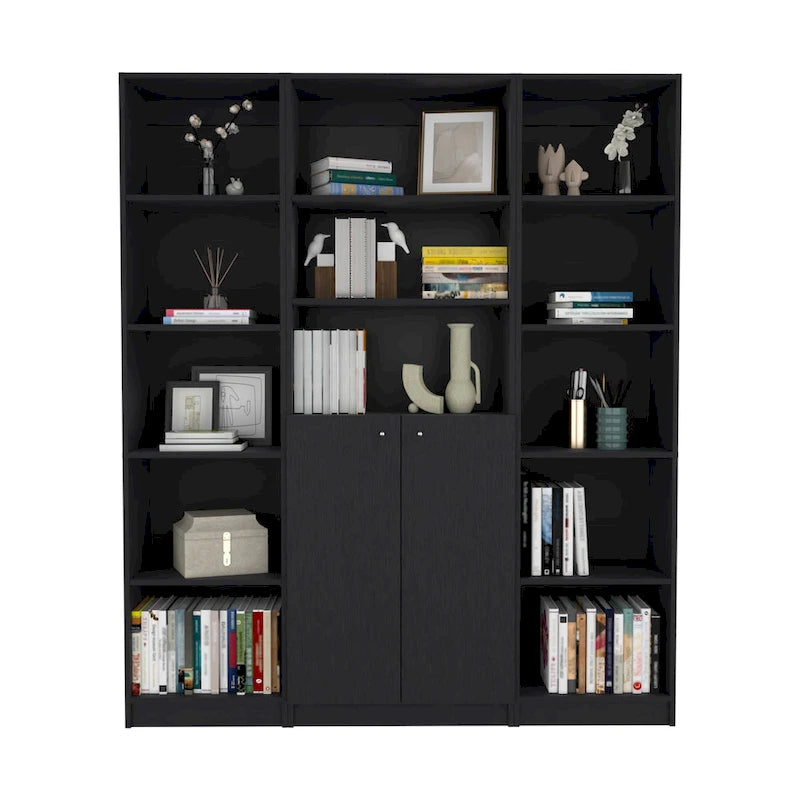 Bibliothèque avec 5 étagères et rangement 60 de large gris mat - blanc