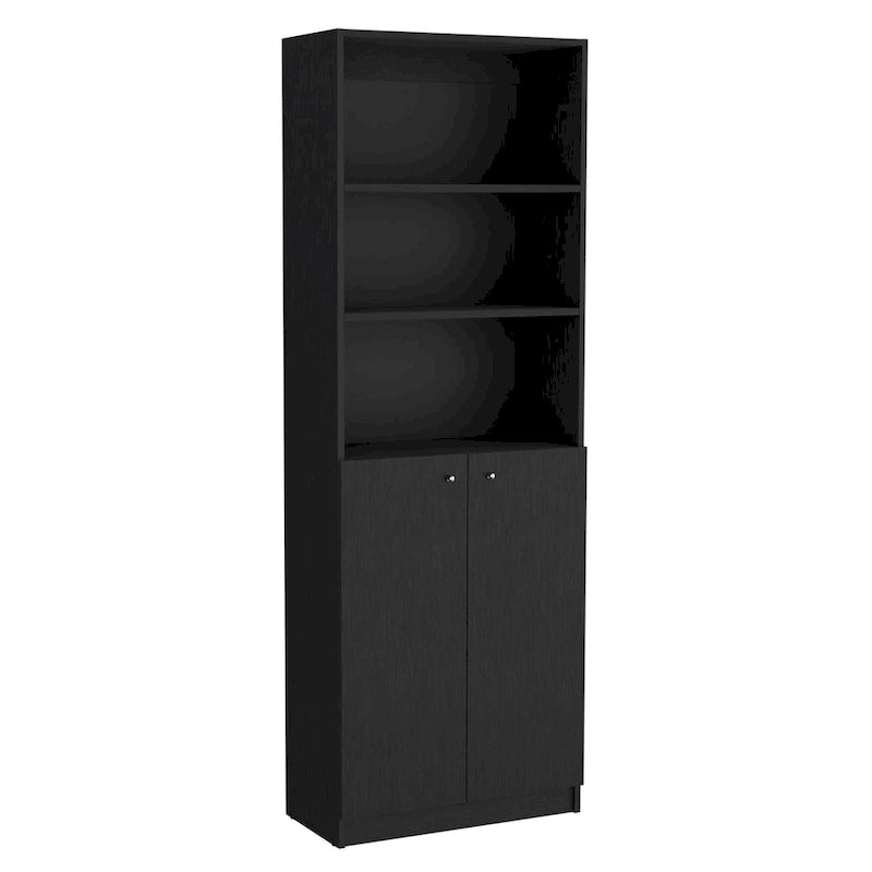 Bibliothèque avec 5 étagères et rangement 60 de large gris mat - blanc