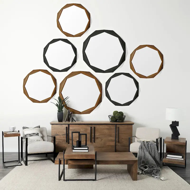 Buffet bas 4 portes en bois massif marron avec accent en métal noir – 80,0L x 19,0P x 33,0H