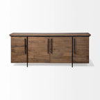 Buffet bas 4 portes en bois massif marron avec accent en métal noir – 80,0L x 19,0P x 33,0H