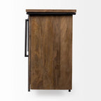 Buffet bas 4 portes en bois massif marron avec accent en métal noir – 80,0L x 19,0P x 33,0H