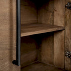 Buffet bas 4 portes en bois massif marron avec accent en métal noir – 80,0L x 19,0P x 33,0H