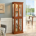 Vitrine éclairée, étagères réglables, panneau arrière miroir, portes en verre trempé (6 niveaux), (ampoule E26 non incluse)