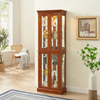 Vitrine éclairée, étagères réglables, panneau arrière miroir, portes en verre trempé (6 niveaux), (ampoule E26 non incluse)