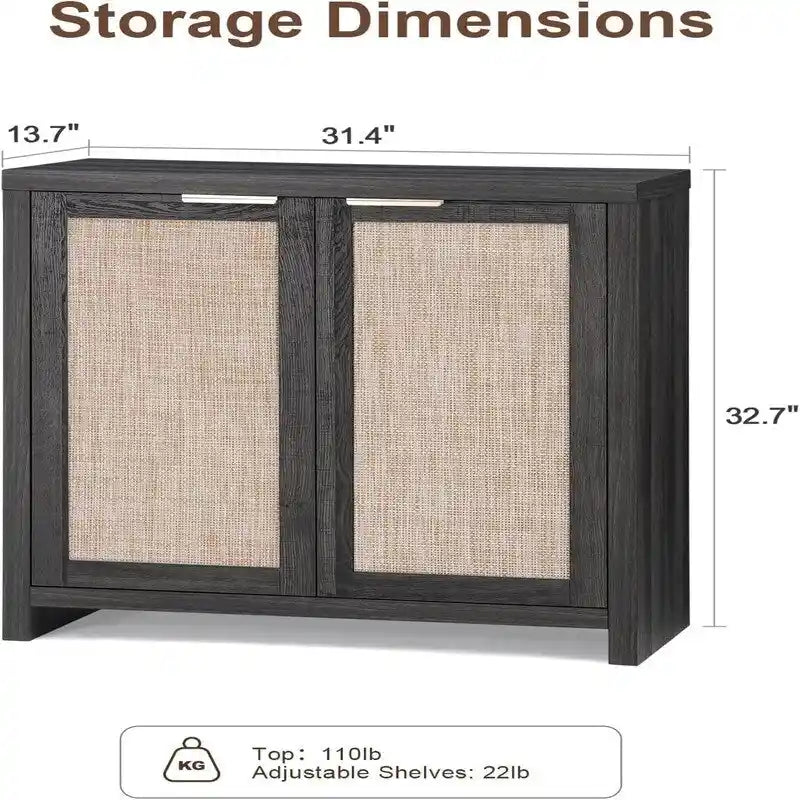Bahut de rangement avec portes en rotin - 34,8 P x 797,6 L x 83,1 H cm