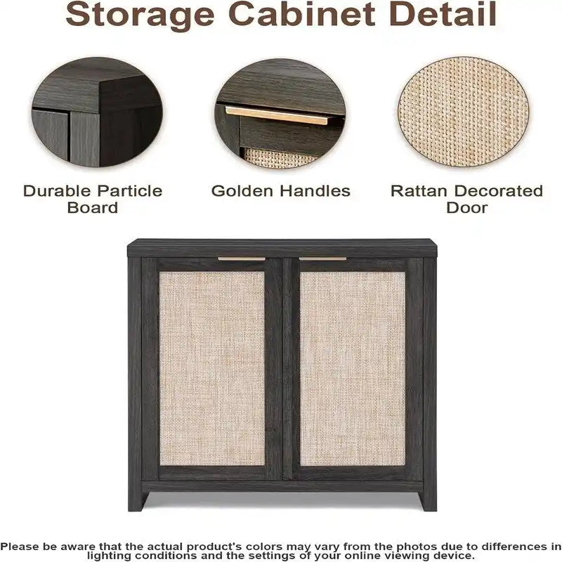 Bahut de rangement avec portes en rotin - 34,8 P x 797,6 L x 83,1 H cm