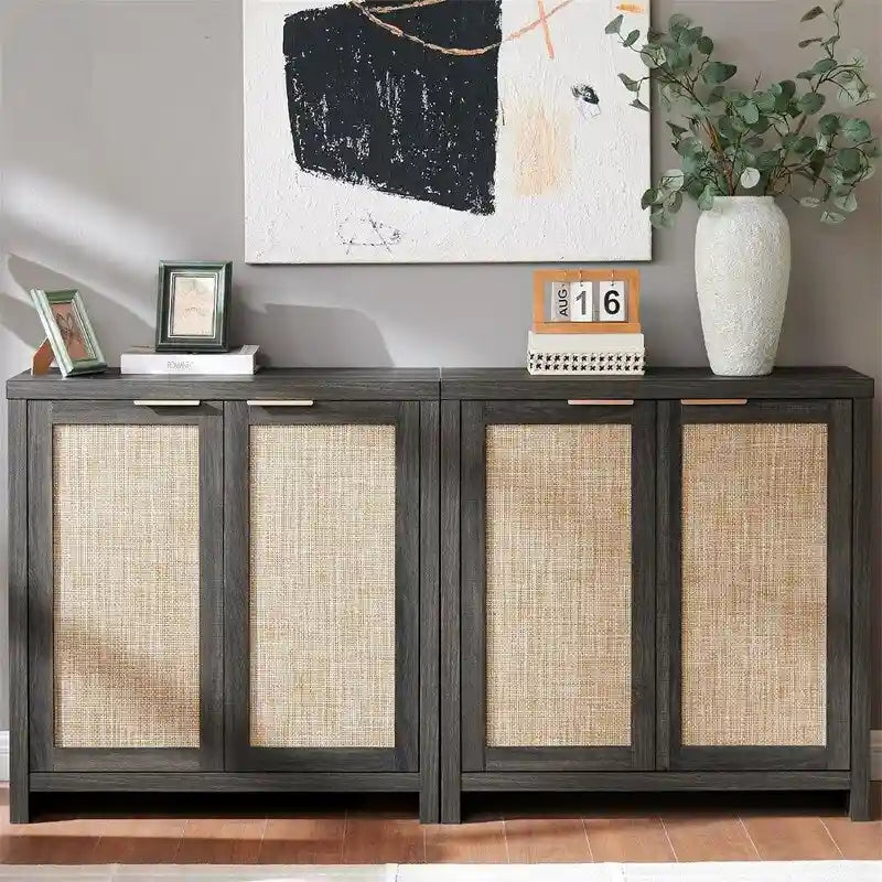 Bahut de rangement avec portes en rotin - 34,8 P x 797,6 L x 83,1 H cm