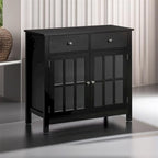 Glass Doors Buffet Cabinet with Adjustable Shelf and 2 Drawers - N/A
