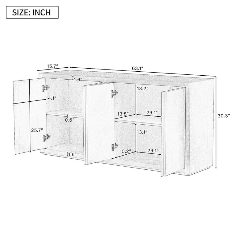63 Meuble Buffet Quatre Portes avec Étagères Réglables pour Couloir Entrée Salon