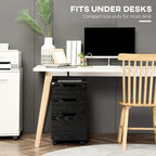 Meuble de rangement de bureau moderne à 3 tiroirs avec roulettes, grain de bois noir