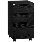 Meuble de rangement de bureau moderne à 3 tiroirs avec roulettes, grain de bois noir