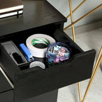 Meuble de rangement de bureau moderne à 3 tiroirs avec roulettes, grain de bois noir