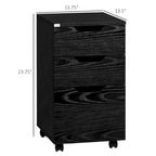 Meuble de rangement de bureau moderne à 3 tiroirs avec roulettes, grain de bois noir