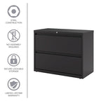 Classeur latéral en métal à 2 tiroirs de 36 W pour la maison/le bureau avec finition texturée mate de qualité supérieure