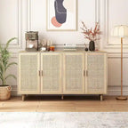 Rattan Decorative 4 Doors Freestanding Storage Cabinet