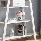 Vitrine de maison moderne à 4 étagères ouvertes avec tiroir central en chêne blanc
