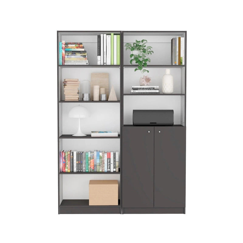 Bibliothèque de 2 meubles à 5 étagères et placard