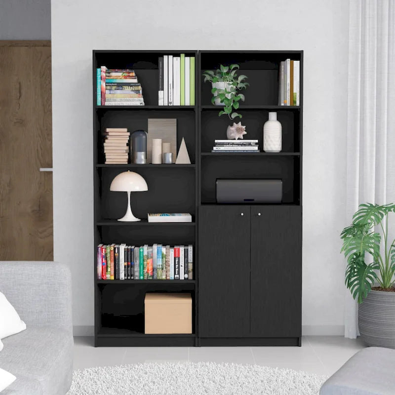 Bibliothèque de 2 meubles à 5 étagères et placard