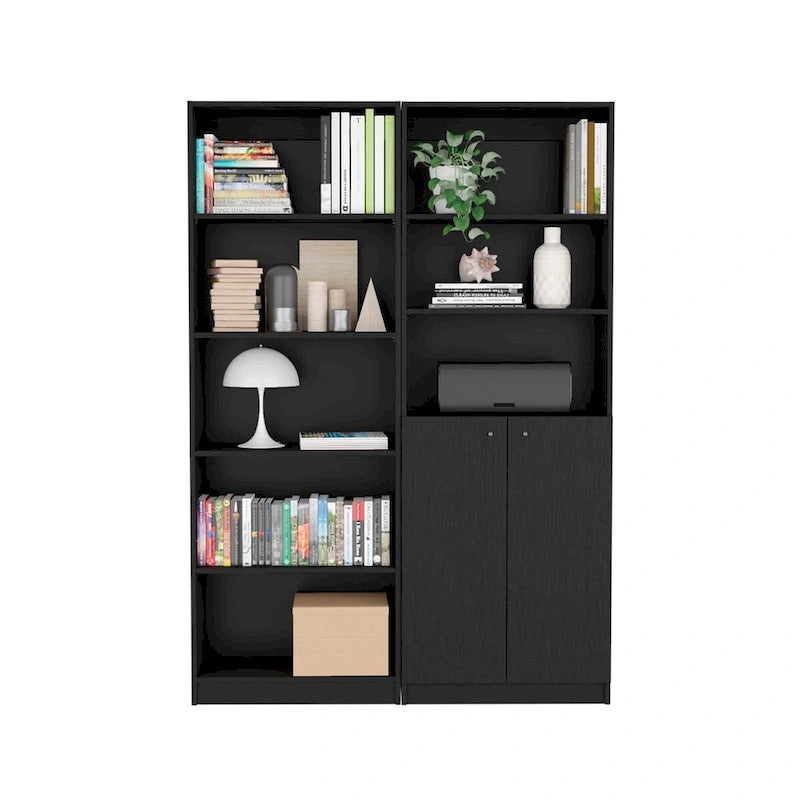 Bibliothèque de 2 meubles à 5 étagères et placard