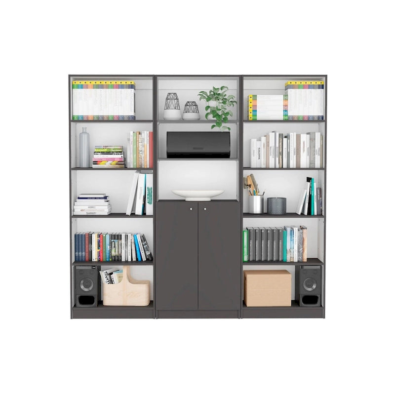 Bibliothèque 5 étagères et placard option C de 74 po de largeur