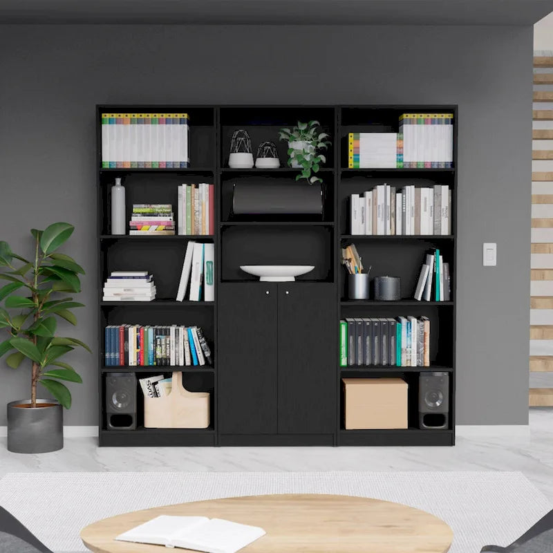 Bibliothèque 5 étagères et placard option C de 74 po de largeur