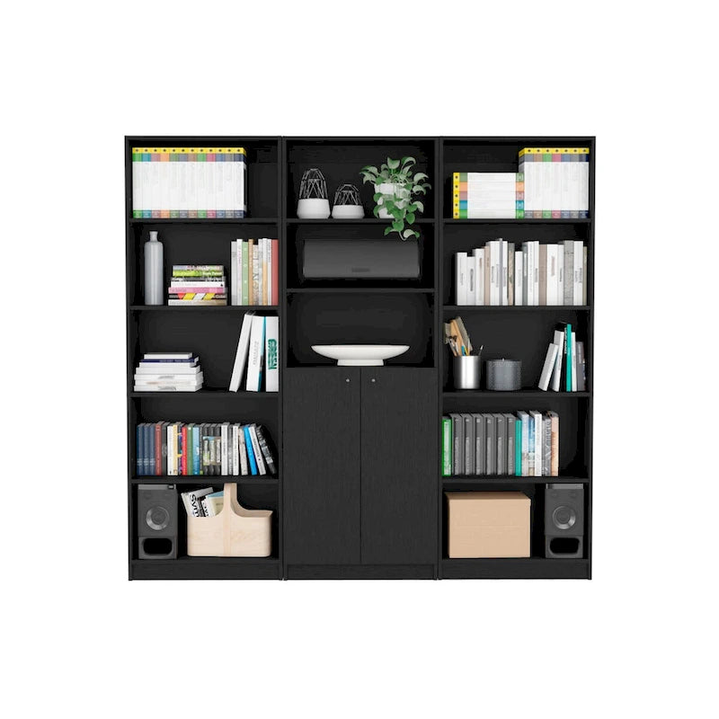 Bibliothèque 5 étagères et placard option C de 74 po de largeur