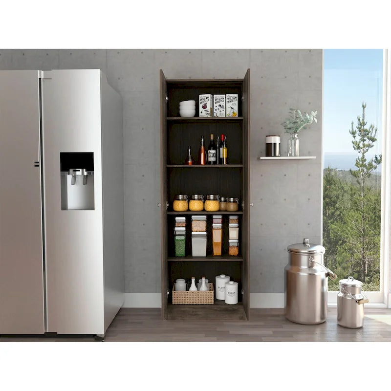 Meuble de rangement, cinq étagères, finition wengé marron foncé / noir, haute qualité et durable