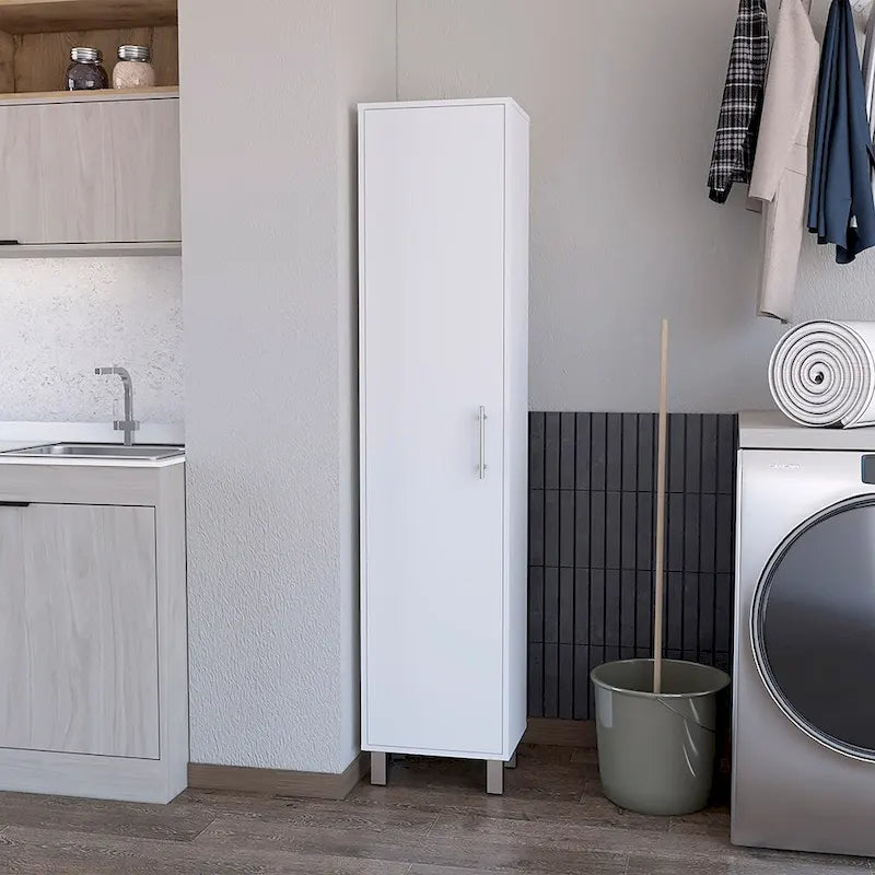 Armoire de rangement, cinq étagères, finition blanche, haute qualité et durable