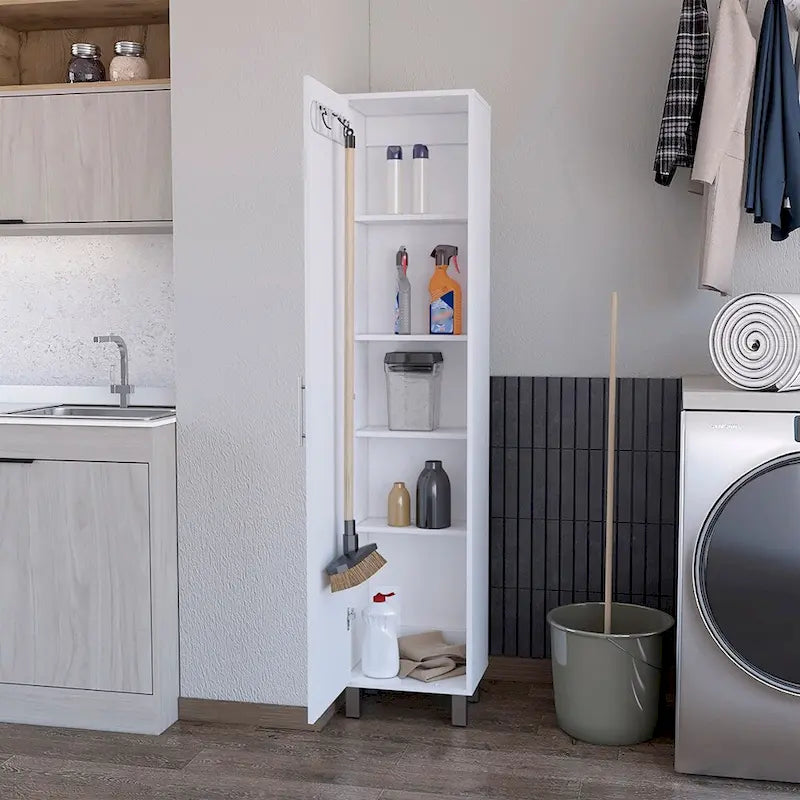 Armoire de rangement, cinq étagères, finition blanche, haute qualité et durable