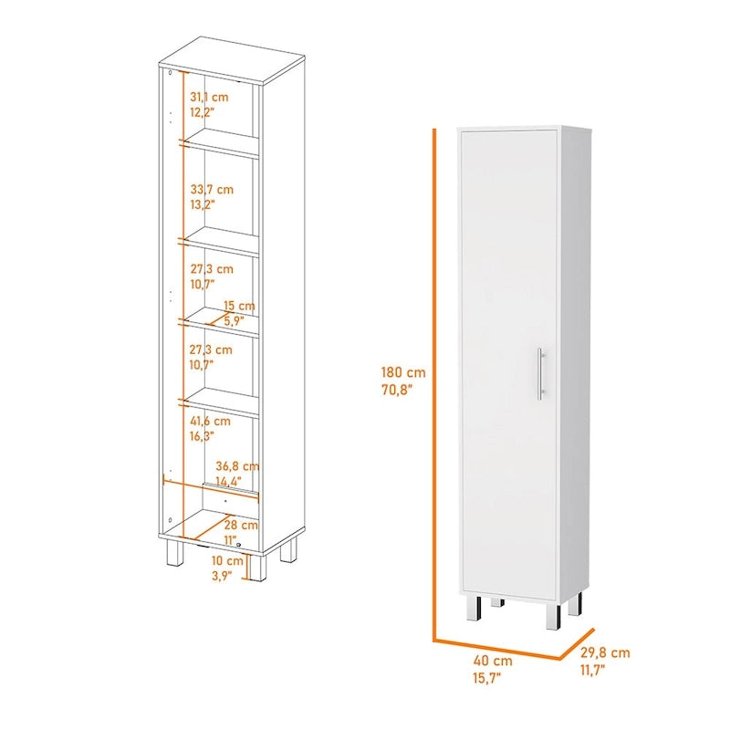 Armoire de rangement, cinq étagères, finition blanche, haute qualité et durable