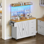 Grand îlot de cuisine roulant avec prise de courant et lumière LED, armoire de rangement avec étagère haute