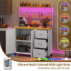 Grand îlot de cuisine roulant avec prise de courant et lumière LED, armoire de rangement avec étagère haute