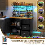 Grand îlot de cuisine roulant avec prise de courant et lumière LED, armoire de rangement avec étagère haute